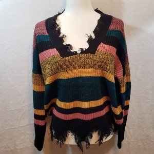 Daytrip Multi-Colored Fringe Sweater Small